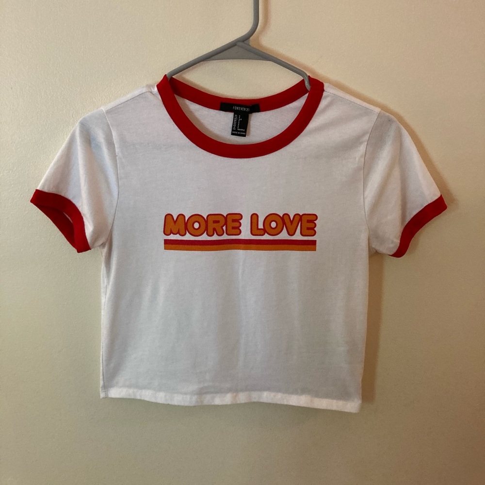 ‘More Love’ forever 21 red and white cropped tee